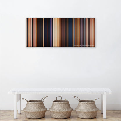 Aladdin color palette canvas above a white bench with three woven baskets