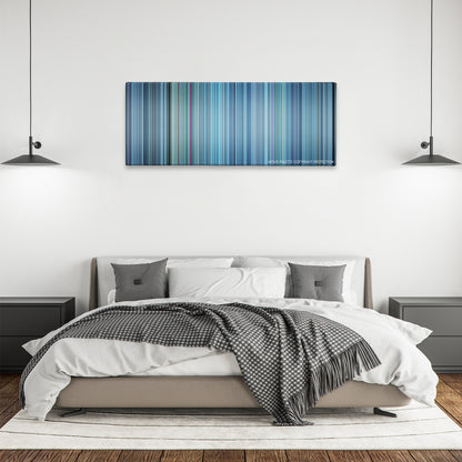 Escape Plan color palette canvas above a bed, between two black pendant lamps