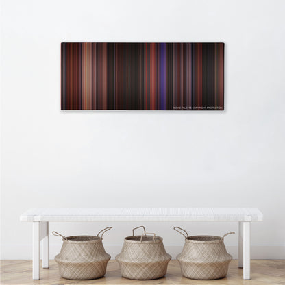 Hocus Pocus color palette canvas above a white bench with three woven baskets