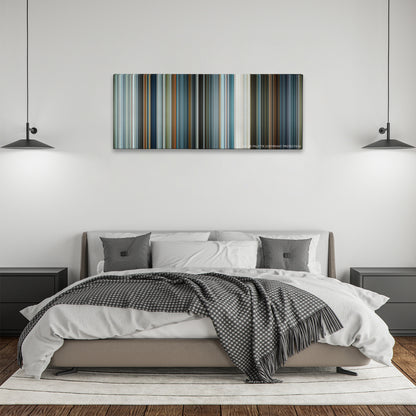 Oblivion color palette canvas above a bed, between two black pendant lamps