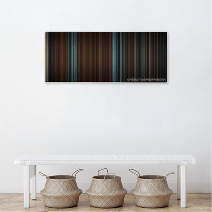 Superman Returns color palette canvas above a white bench with three woven baskets