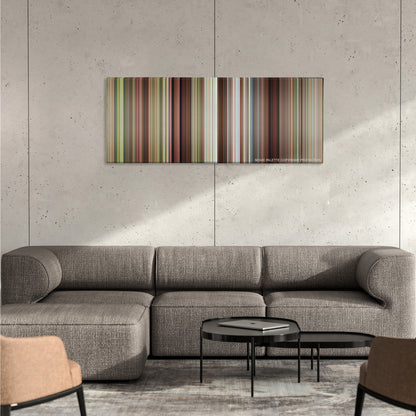 Caddyshack color palette canvas on a concrete wall above a gray sectional sofa