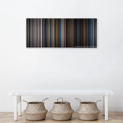 Final Destination color palette canvas above a white bench with three woven baskets