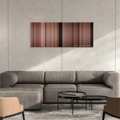 National Treasure: Book of Secrets color palette canvas on a concrete wall above a gray sectional sofa