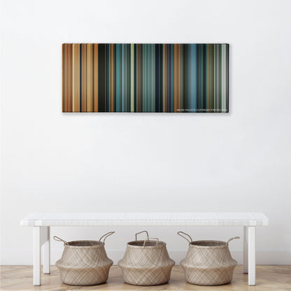 Alita: Battle Angel color palette canvas above a white bench with three woven baskets