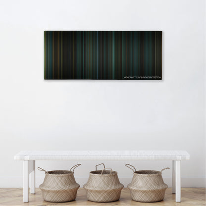 Phone Booth color palette canvas above a white bench with three woven baskets