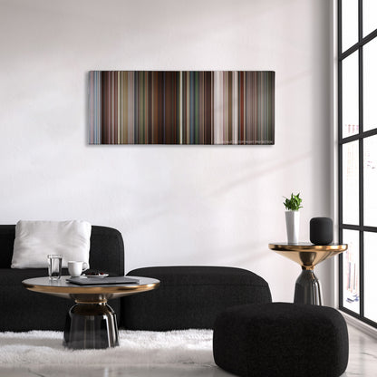 Ace Ventura: When Nature Calls color palette canvas above a black sofa with a gold-topped table