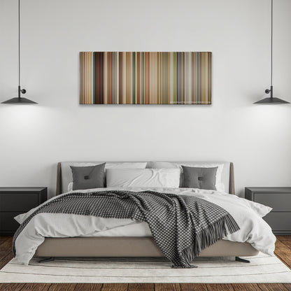 The Queen color palette canvas above a bed, between two black pendant lamps