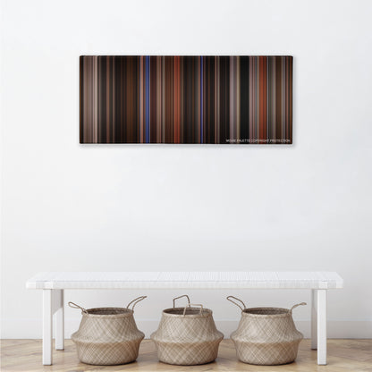The Perks of Being a Wallflower color palette canvas above a white bench with three woven baskets