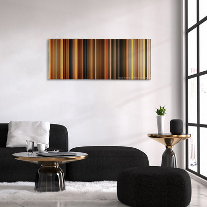 Fantastic Mr. Fox color palette canvas above a black sofa with a gold-topped table