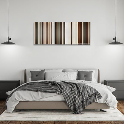 Jarhead color palette canvas above a bed, between two black pendant lamps