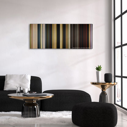 The Jungle Book color palette canvas above a black sofa with a gold-topped table