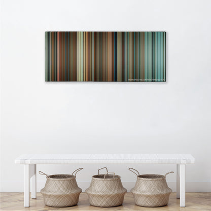 The Reader color palette canvas above a white bench with three woven baskets