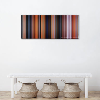 The Iron Giant color palette canvas above a white bench with three woven baskets
