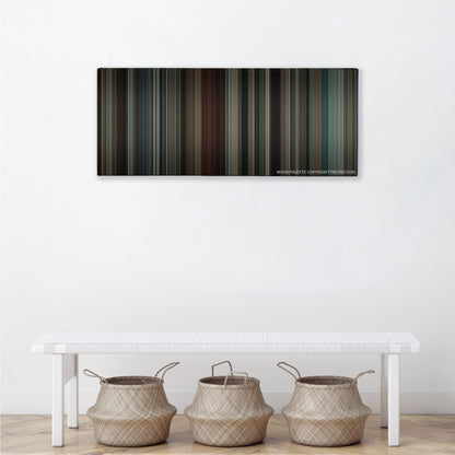 Robin Hood color palette canvas above a white bench with three woven baskets