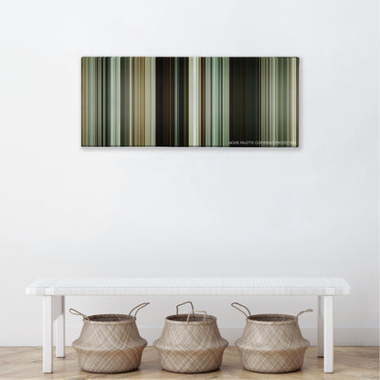 A Separation color palette canvas above a white bench with three woven baskets
