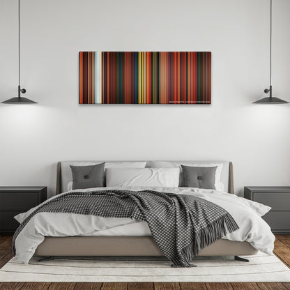 Anastasia color palette canvas above a bed, between two black pendant lamps