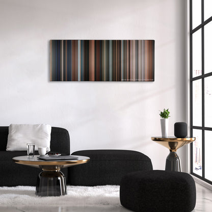 Get Smart color palette canvas above a black sofa with a gold-topped table