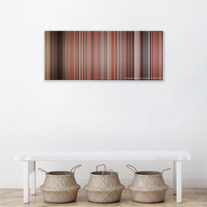 Billy Madison color palette canvas above a white bench with three woven baskets