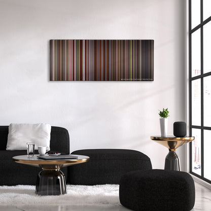 Barry Lyndon color palette canvas above a black sofa with a gold-topped table