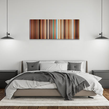 The Life Aquatic with Steve Zissou color palette canvas above a bed, between two black pendant lamps