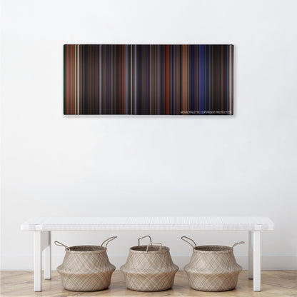 Das Boot color palette canvas above a white bench with three woven baskets