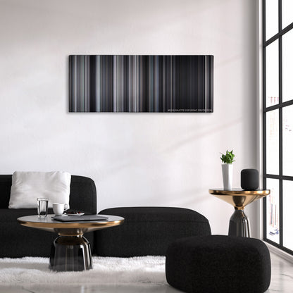 The Babadook color palette canvas above a black sofa with a gold-topped table