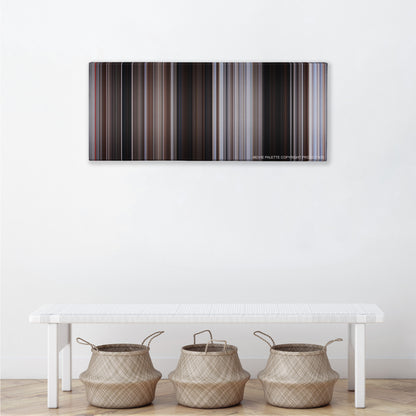 For a Few Dollars More color palette canvas above a white bench with three woven baskets