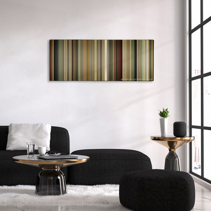 Revolutionary Road color palette canvas above a black sofa with a gold-topped table