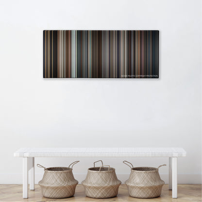 Lion color palette canvas above a white bench with three woven baskets