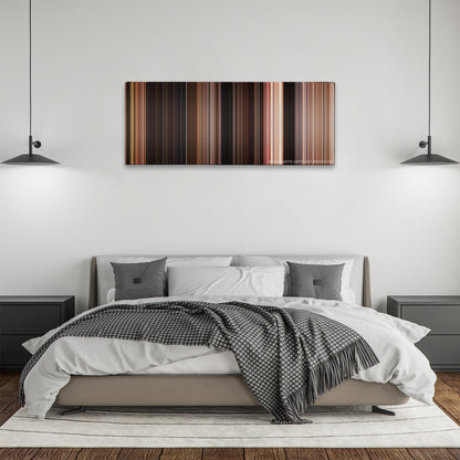 The Fast and the Furious color palette canvas above a bed, between two black pendant lamps