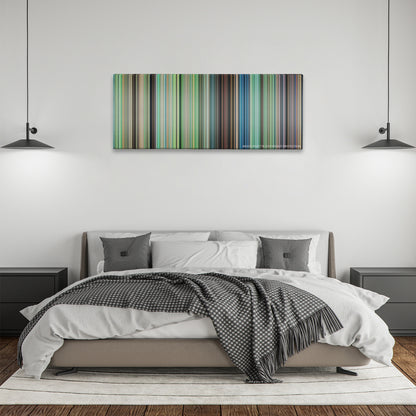 My Neighbor Totoro color palette canvas above a bed, between two black pendant lamps