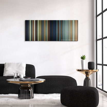 The Vow color palette canvas above a black sofa with a gold-topped table