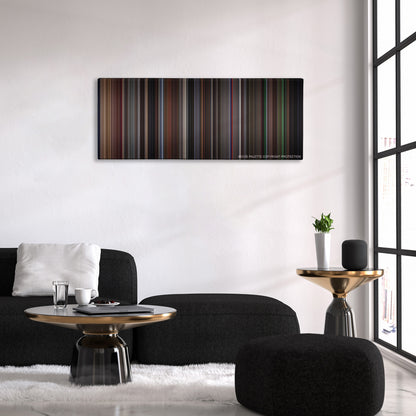 Vertigo color palette canvas above a black sofa with a gold-topped table