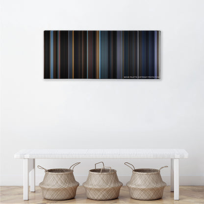 The Conjuring 2 color palette canvas above a white bench with three woven baskets