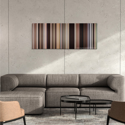 Easy Rider color palette canvas on a concrete wall above a gray sectional sofa
