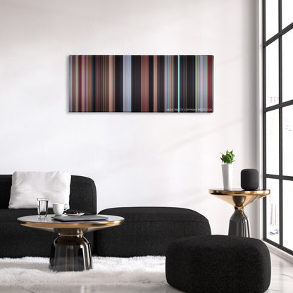 Dracula Untold color palette canvas above a black sofa with a gold-topped table