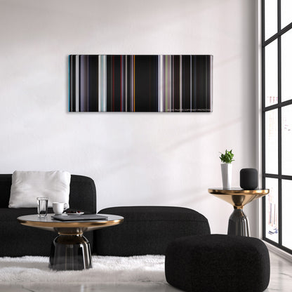 Under the Skin color palette canvas above a black sofa with a gold-topped table