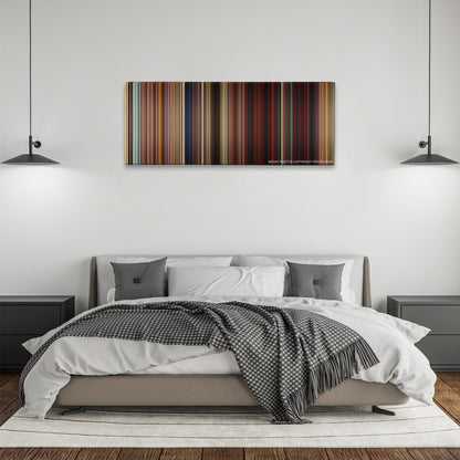 Kung Fu Panda 2 color palette canvas above a bed, between two black pendant lamps