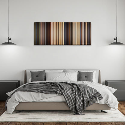 Indiana Jones and the Raiders of the Lost Ark color palette canvas above a bed, between two black pendant lamps