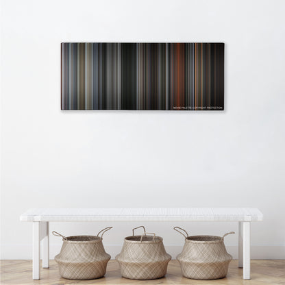 First Blood color palette canvas above a white bench with three woven baskets