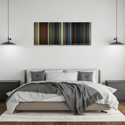 The Hobbit: An Unexpected Journey color palette canvas above a bed, between two black pendant lamps