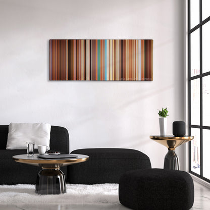 The Life Aquatic with Steve Zissou color palette canvas above a black sofa with a gold-topped table
