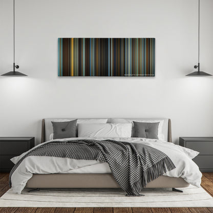 The Curious Case of Benjamin Button color palette canvas above a bed, between two black pendant lamps