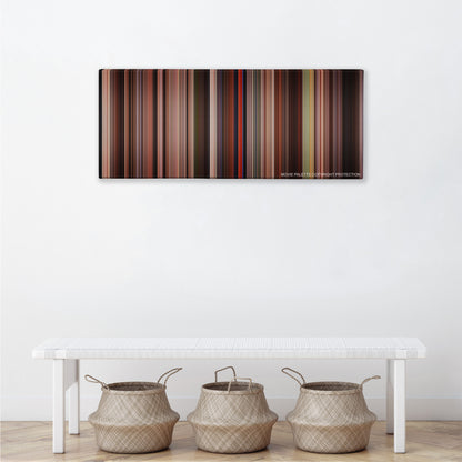 Spartacus color palette canvas above a white bench with three woven baskets
