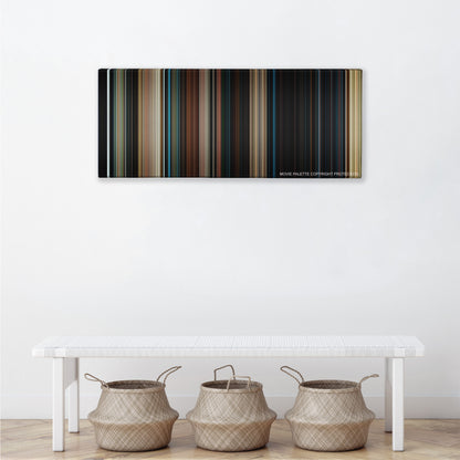I Am Number Four color palette canvas above a white bench with three woven baskets