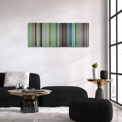 My Neighbor Totoro color palette canvas above a black sofa with a gold-topped table