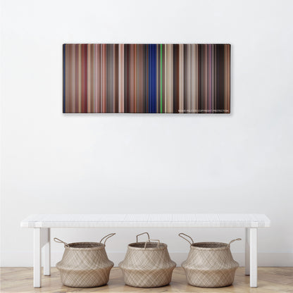 Starship Troopers color palette canvas above a white bench with three woven baskets