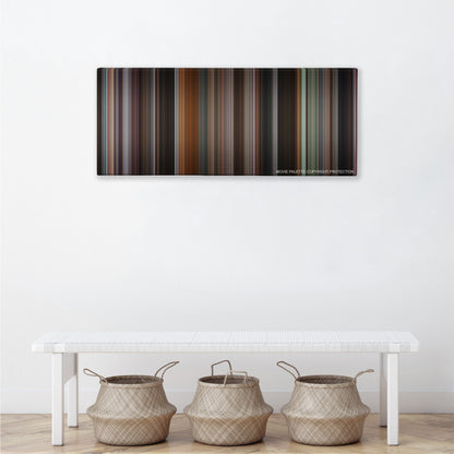 Eastern Promises color palette canvas above a white bench with three woven baskets