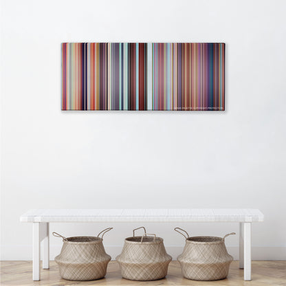 The Secret Life of Pets color palette canvas above a white bench with three woven baskets